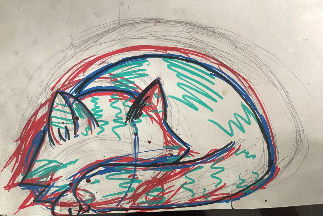 Original drawing by Linda X — Cat in the Garden, 2026