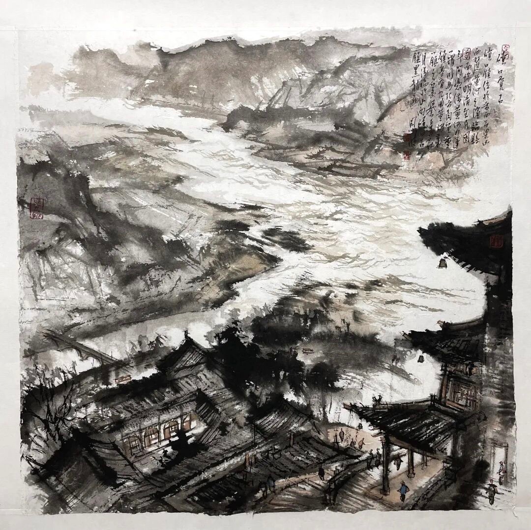 《碛口觅古》, riverside ink landscape of Qikou