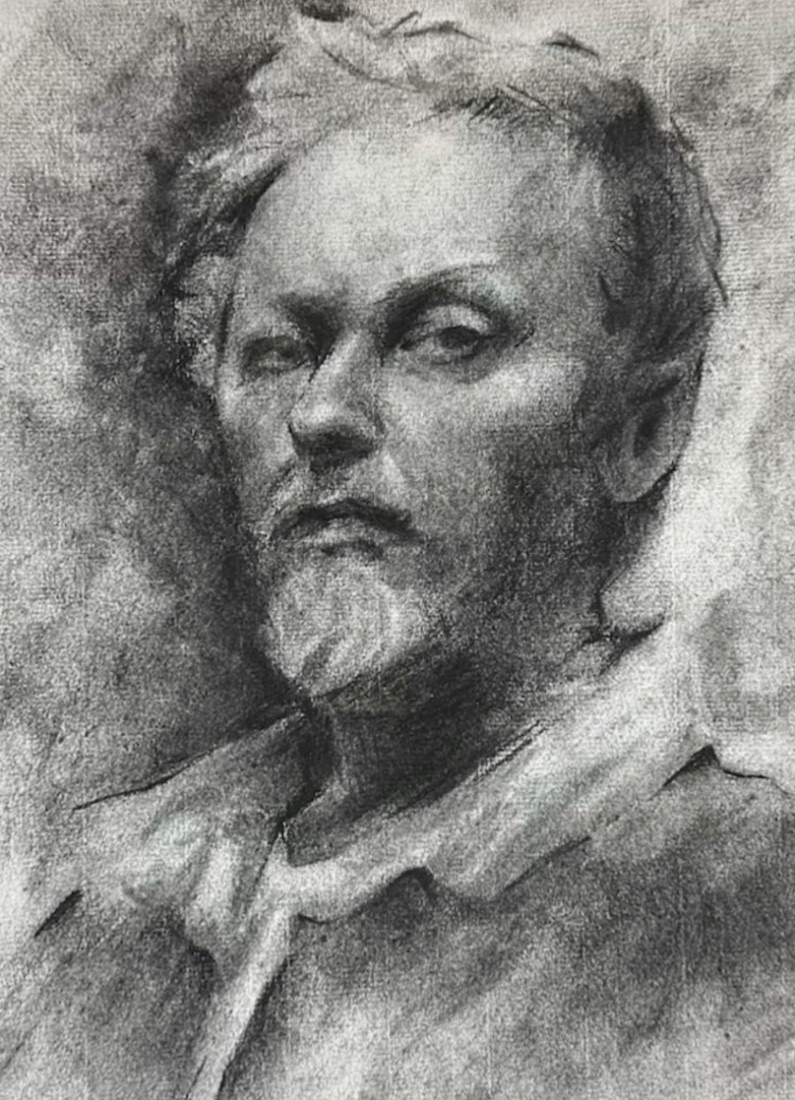 Charcoal and graphite self-portrait of the artist George Miller, early 1900s