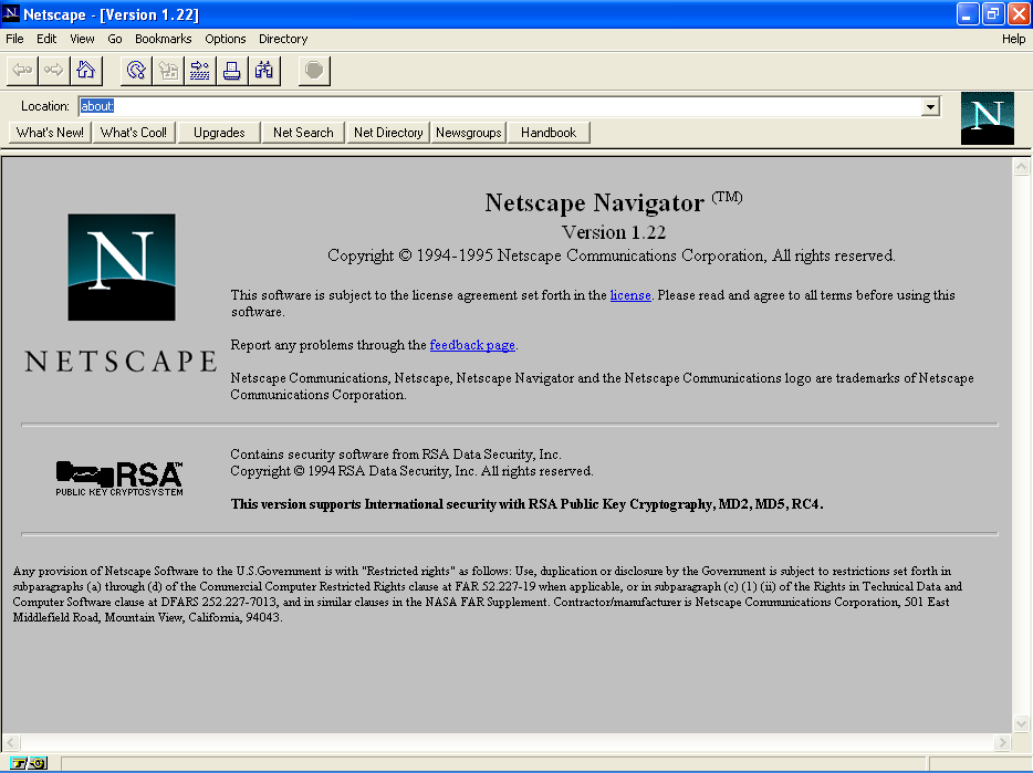 Netscape Navigator 1.22 splash window from 1995.
