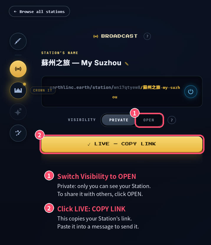 Switch to open and copy the link