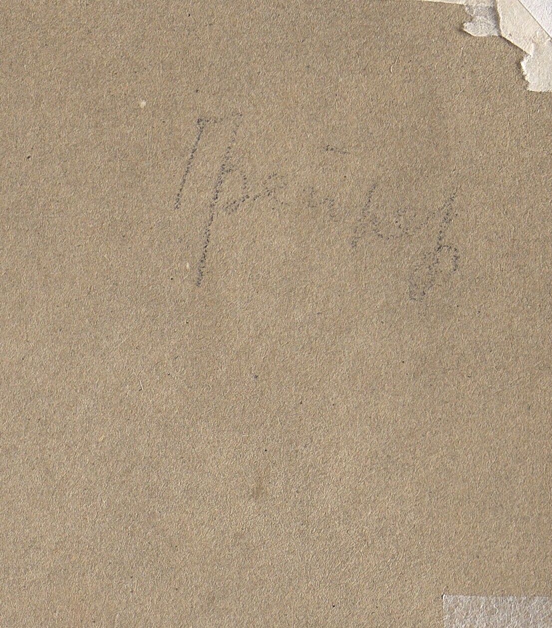 Verso of the sheet: tan paper with a faint graphite inscription in Cyrillic reading Греинер.