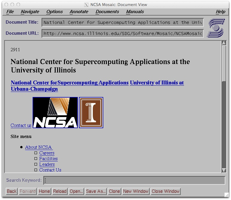 NCSA Mosaic browser window from 1993 showing the NCSA homepage.