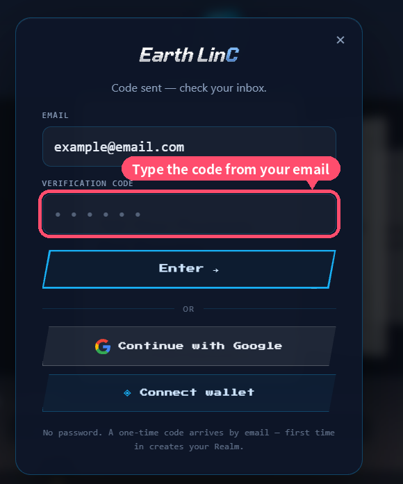 Email and verification code screen
