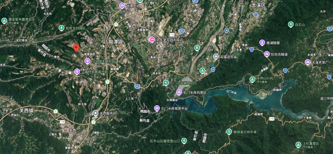 Satellite map: Shimen Reservoir, Longtan and the trail location