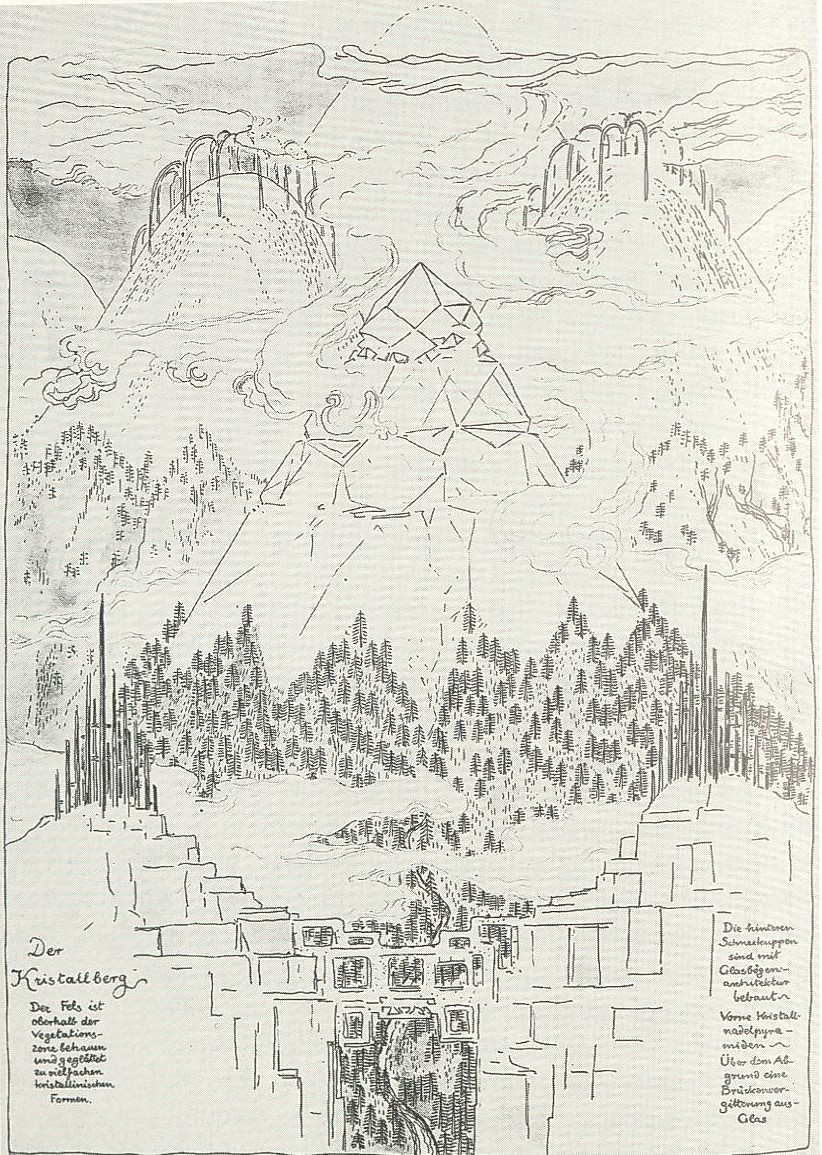 Der Kristallberg, a drawing of a glass mountain by Bruno Taut, 1919