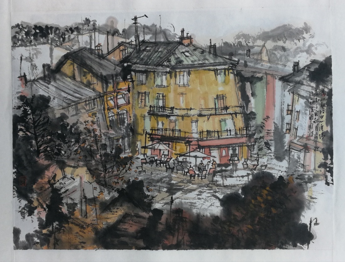 《法国街头》, a colorful street scene in France