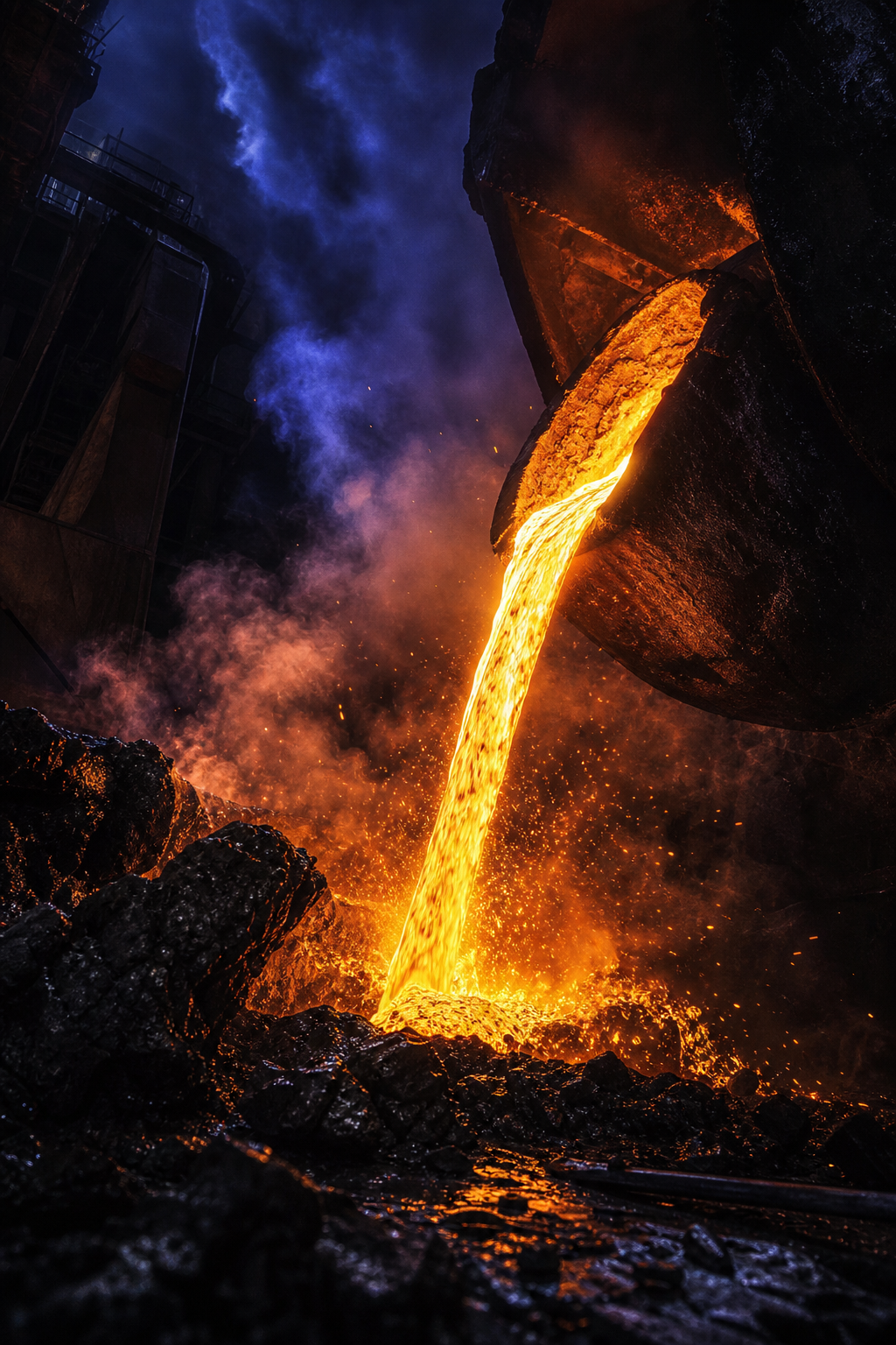 Raw material transforming through heat and force — the native realm of supply chains
