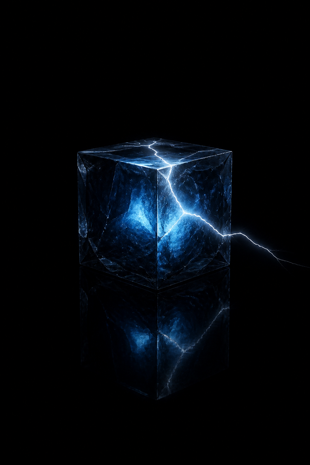 A sealed, glowing system rendered in dark graphite and blue, the moment before a breach.