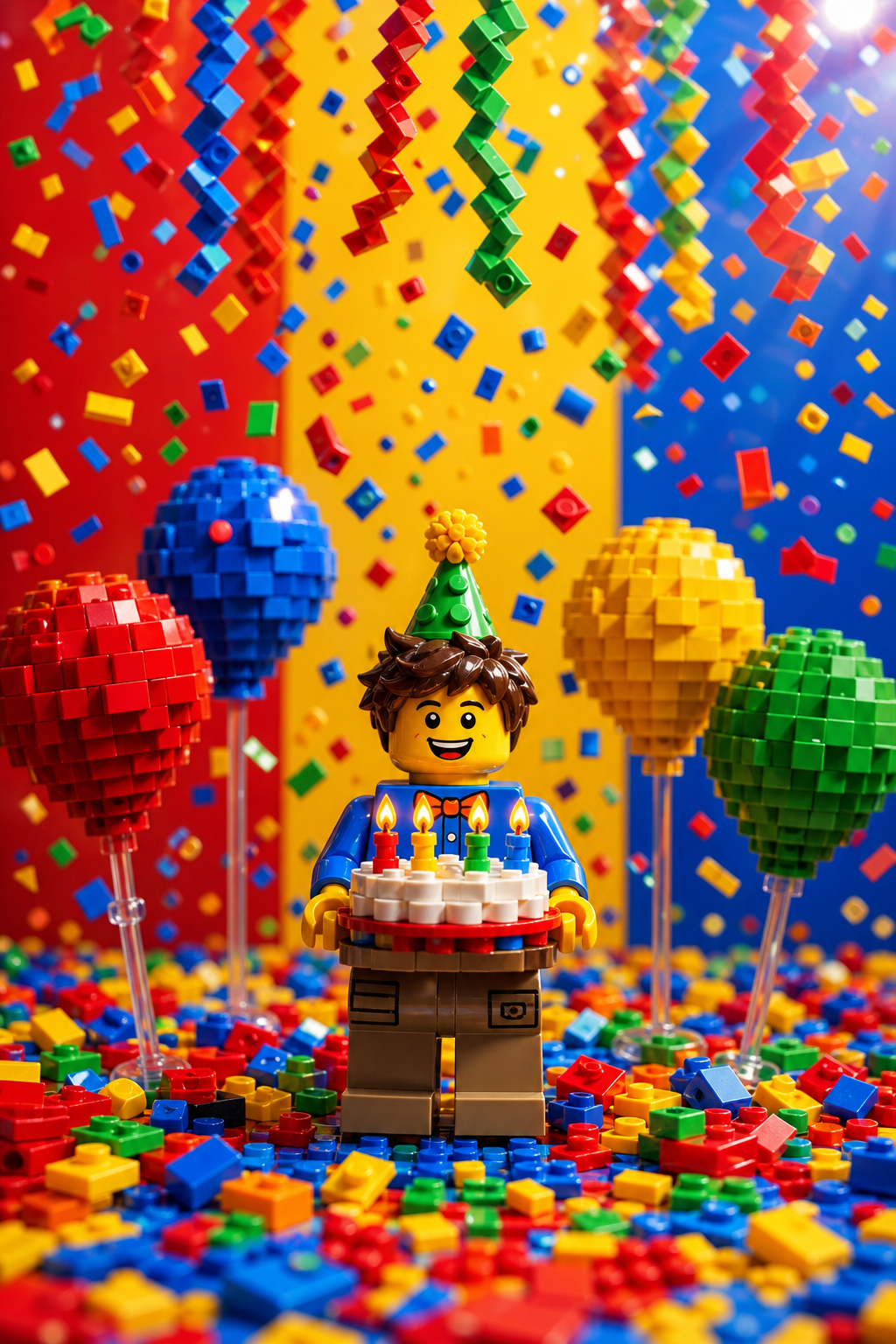Colorful LEGO-world celebration, bricks and joy in motion