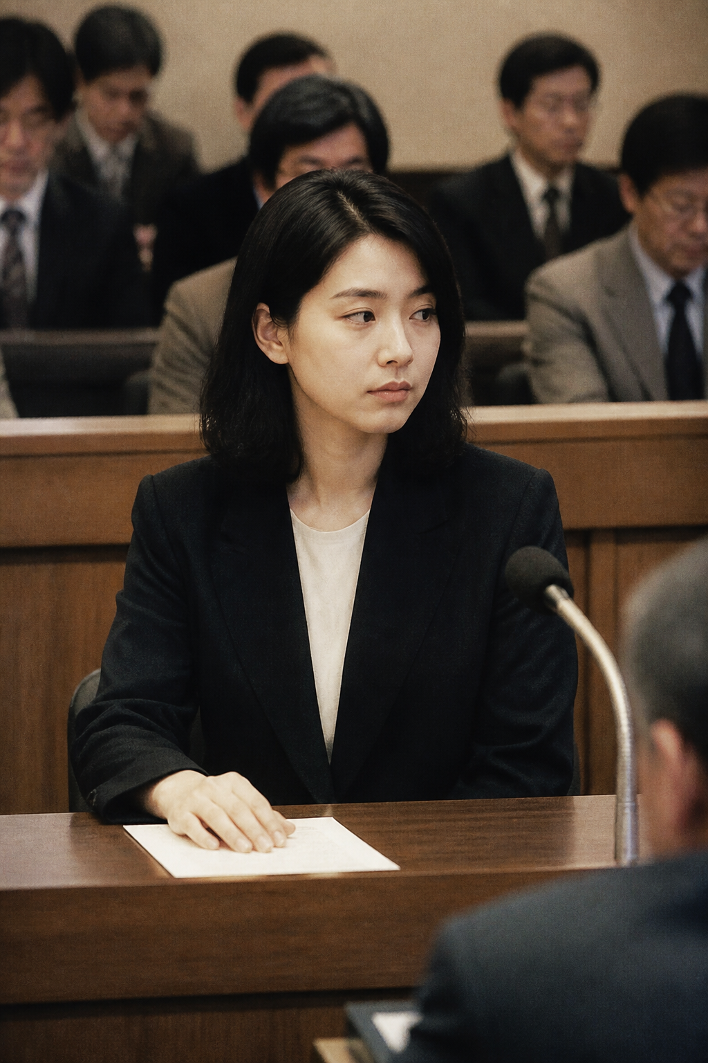 日本法庭证人席上左手按住宣誓书的奈绪