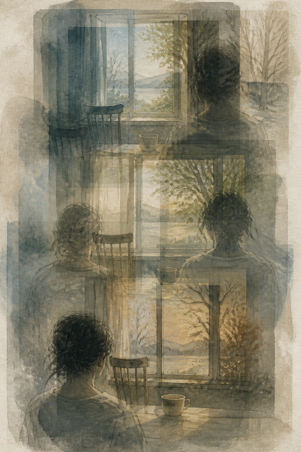 Layered, overlapping moments — a double exposure of accumulated versions of a face