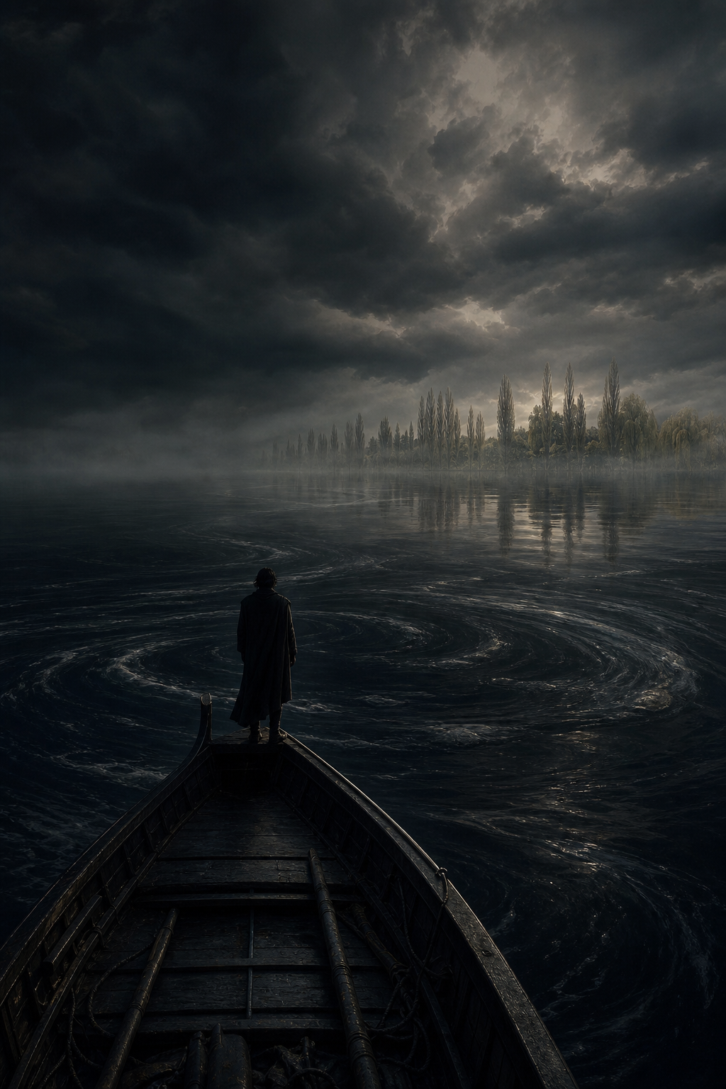 A dark current stretching toward the horizon under a night sea