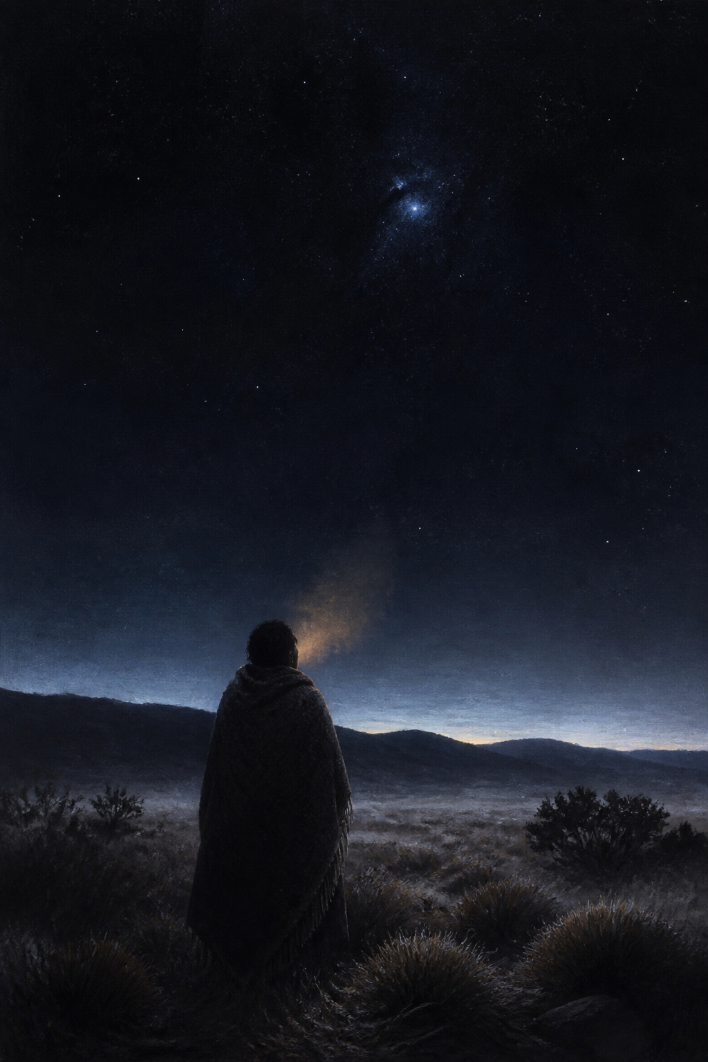 Generated illustration: a dark winter sky above a low, cold horizon before dawn.