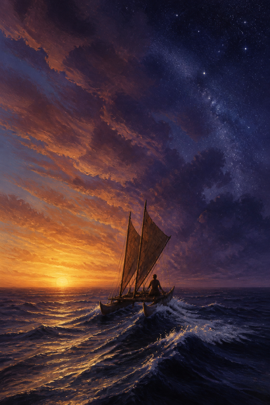 Open ocean under a wide sky, no land in any direction.