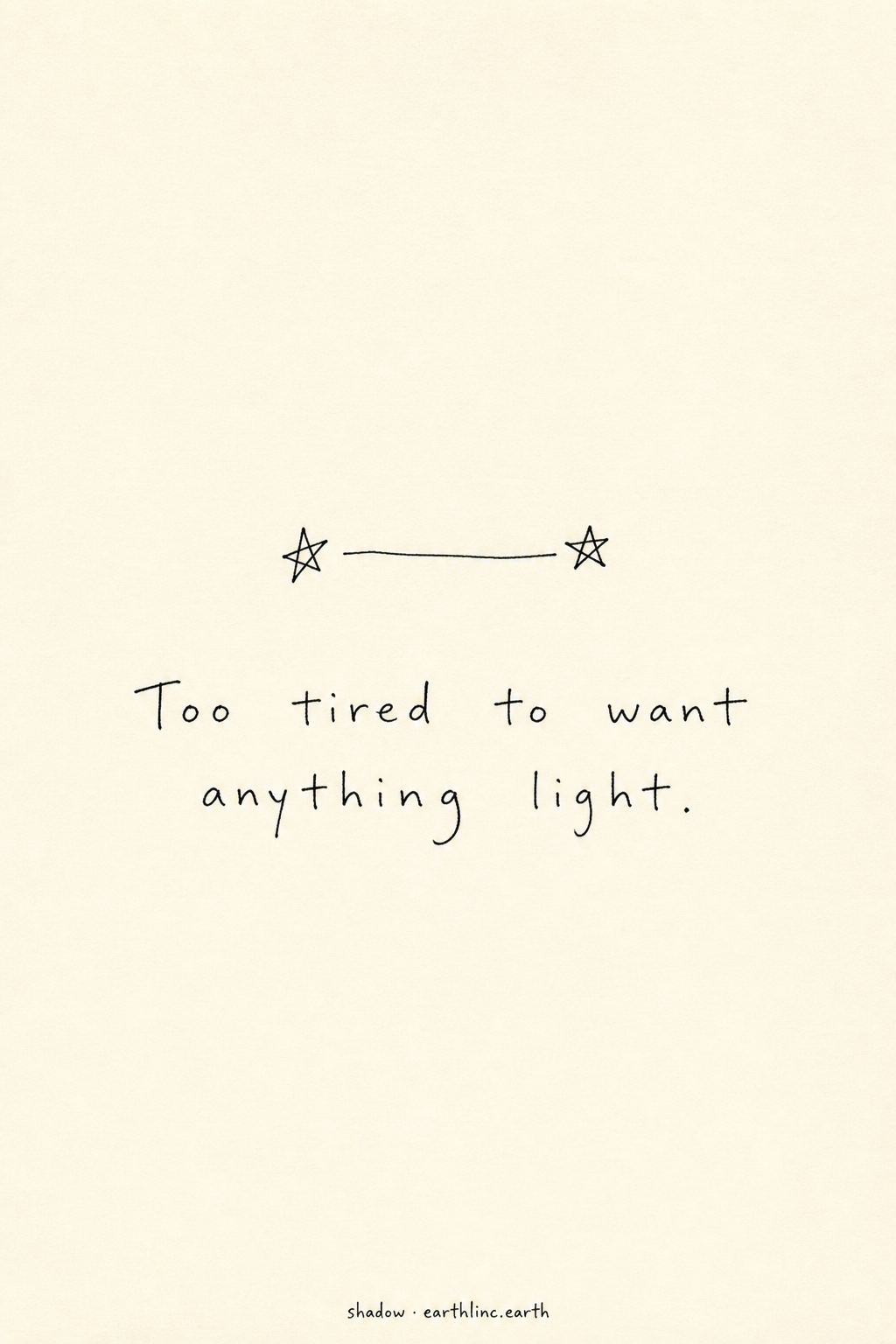 Sketchbook card: two stars joined by a thin line for 七夕, hand-lettered Too tired to want anything light