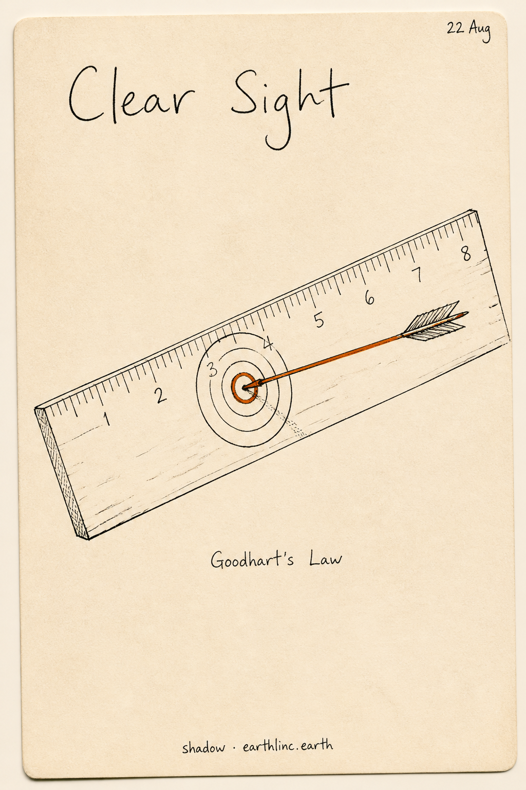 Goodhart's Law — a wooden ruler with an archery target and an arrow stuck in it