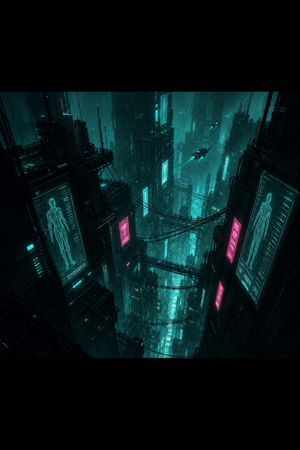 AI-generated illustration of cyberpunk visual elements