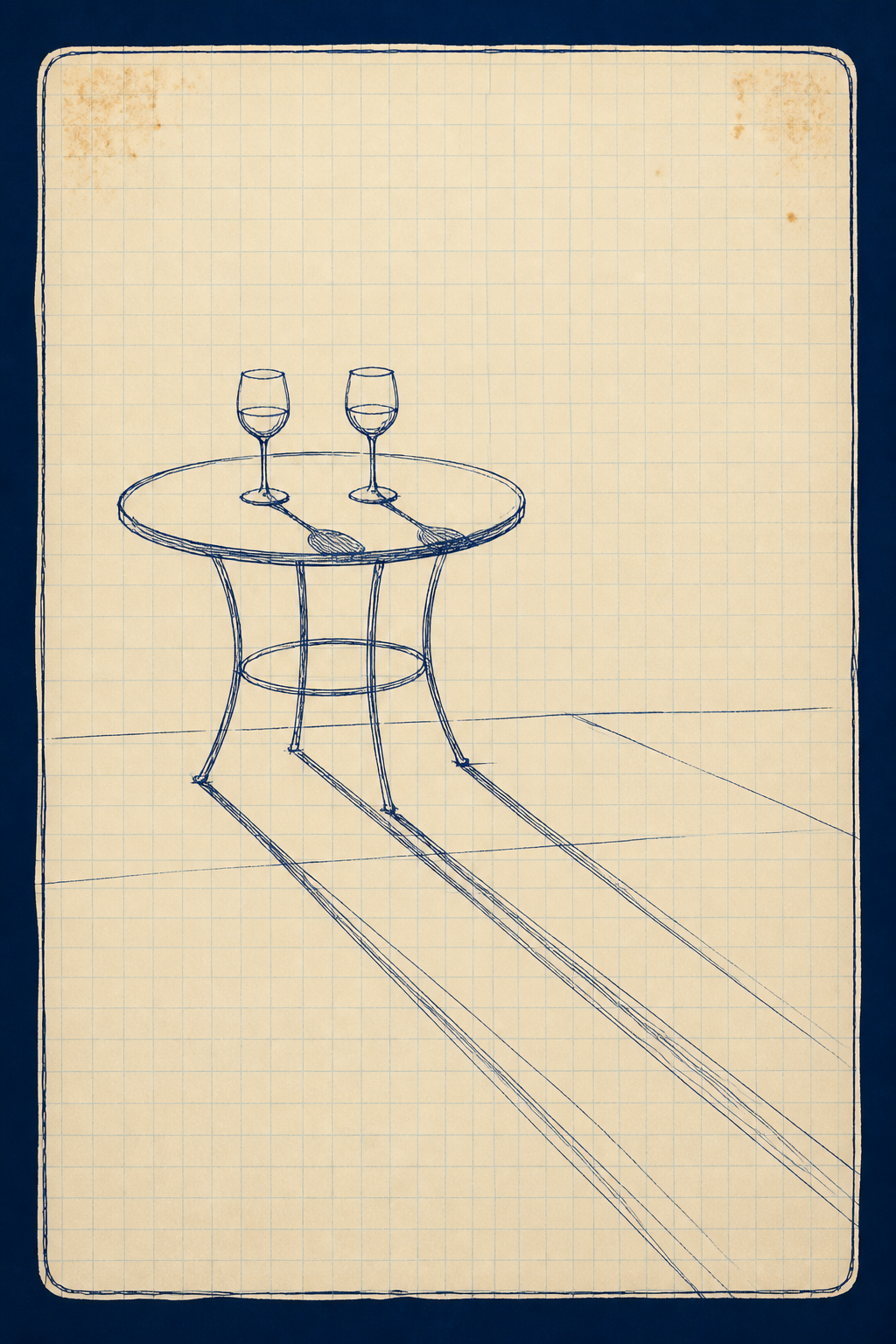 Two wine glasses, late slanting light across them