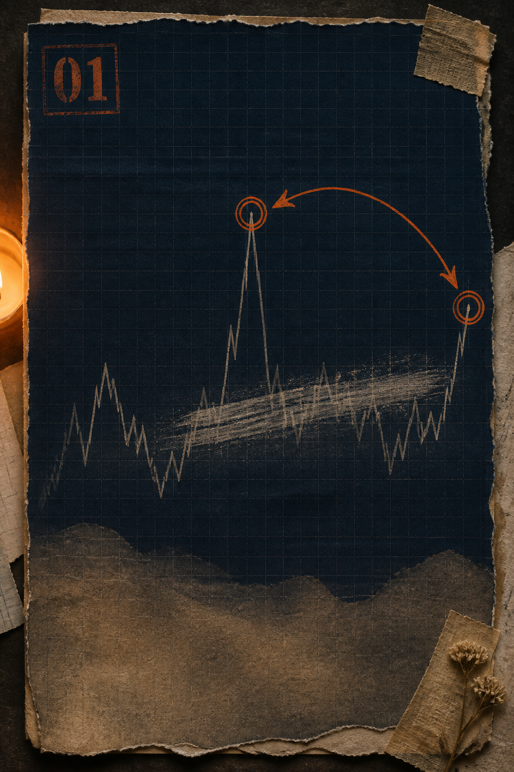 Pain line: two orange-ringed points — the spike and the last — all else faded
