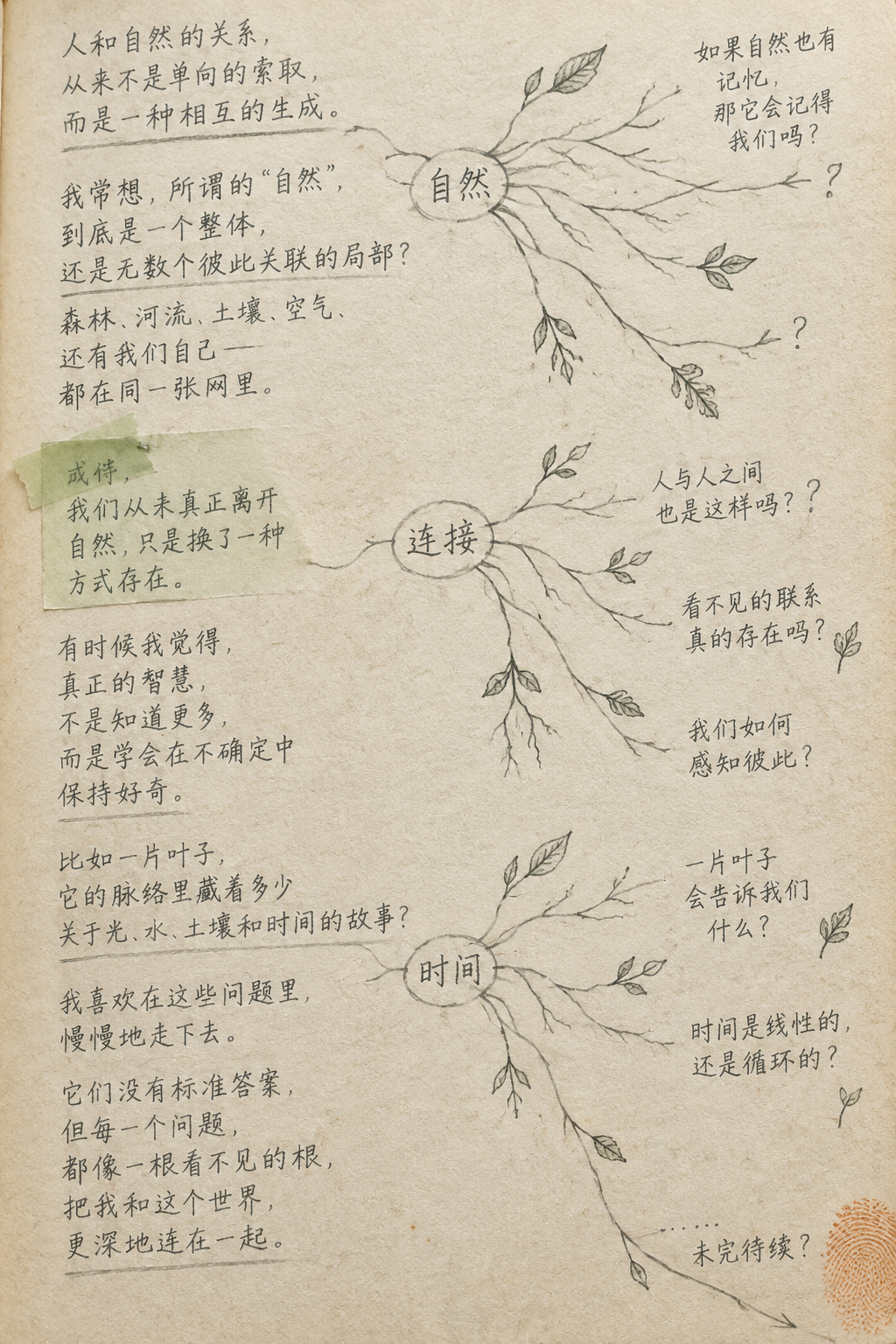 铅笔批注与从页边长出的细线分支