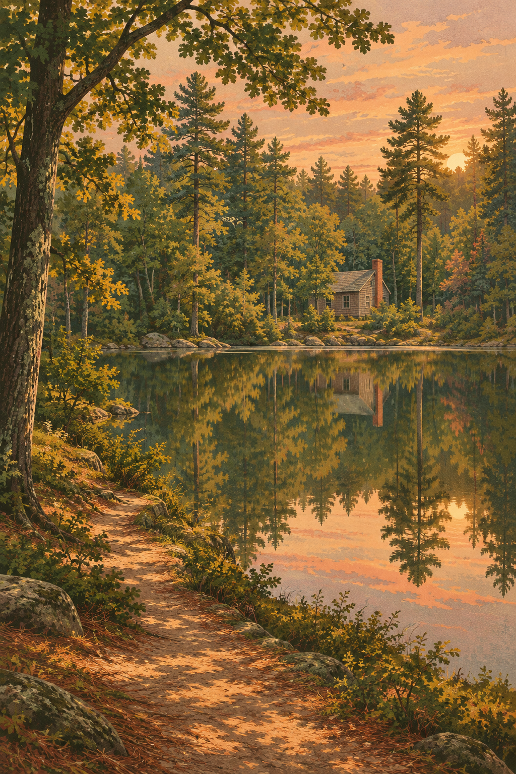 Vintage travel poster of Walden Pond